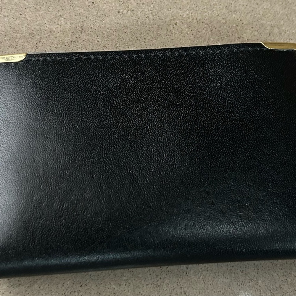 Wallet leather Elegant Black Wallet with Gold Corners-card or picture holder